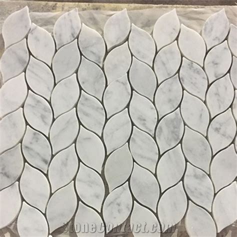 Carrara Polished Mosaicleaf Shaped Pattern Mosaic Tiles White Marble