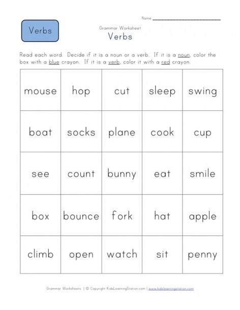Students look at the picture and come up with a noun, verb, and adjective that could go with it.4 sheets: Identify Nouns And Verbs Worksheet | Adjetivos, Adjetivos ...