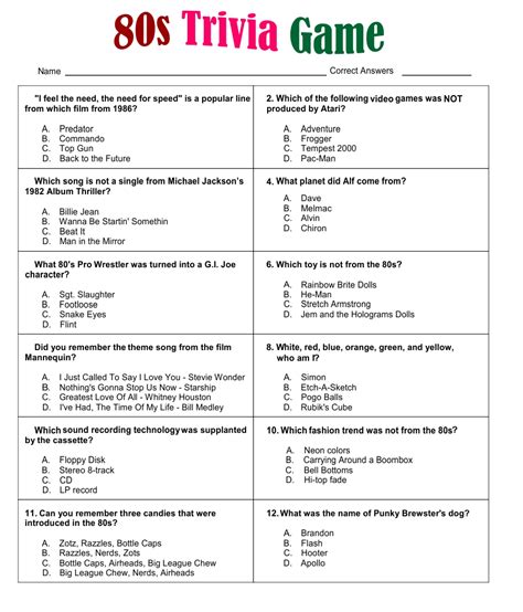 What do you know about our organization? 8 Best Images of 80s Movie Trivia Printable - 80s Trivia ...
