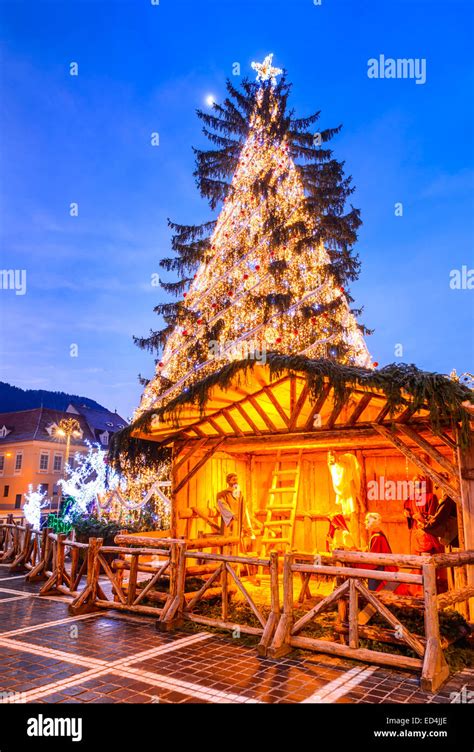 Brasov Romania Night Image Of Christmas Market In December 2014 In