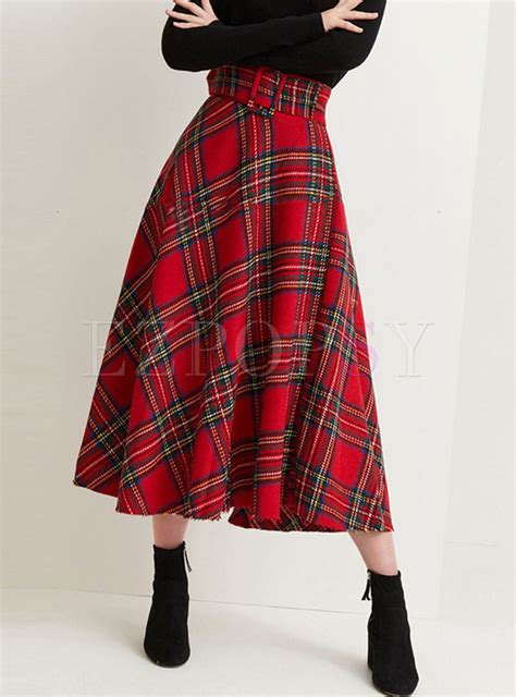 Skirts Skirts Red High Waisted Plaid A Line Skirt