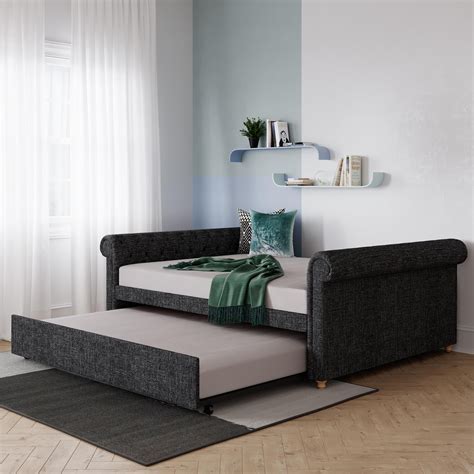 Dhp Sophia Upholstered Queen Daybed And Full Trundle Dark Gray Linen