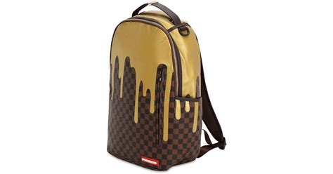Sprayground Gold Checkered Faux Leather Backpack For Men Lyst