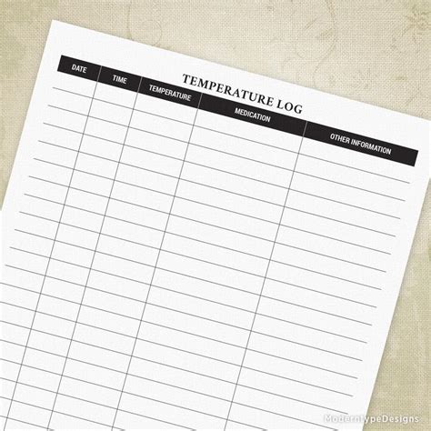 A log sheet refers to a blank sheet that has several logs entered. Temperature Log Printable Form Health Planner for Patients ...
