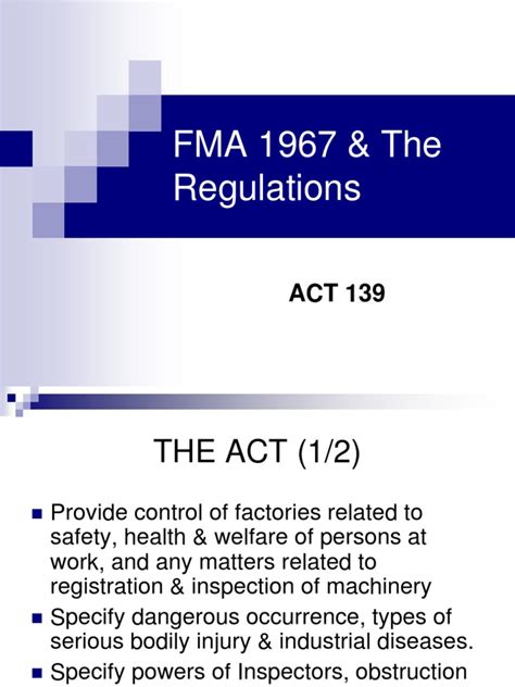 Factories And Machinery Act 1967 Factories And Machinery Act Fma