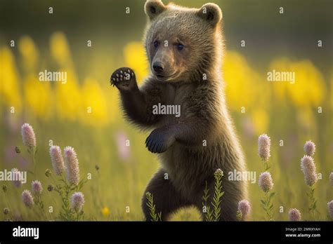 An Ai Generated Illustration Of A Cute Grizzly Bear Cub Standing In A