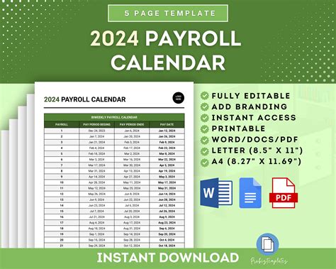 2024 Payroll Calendar, Biweekly, Weekly, Semi-monthly, Monthly Payroll