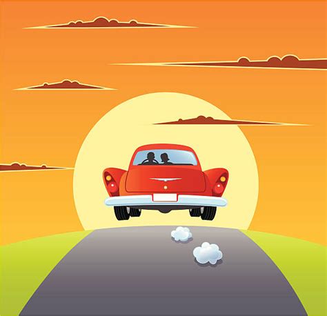 Driving Car Into The Sunset Illustrations Royalty Free Vector Graphics
