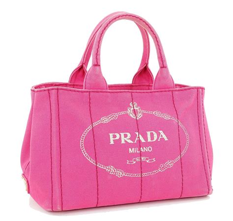 Authentic Prada Pink Canvas Canapa 2 Way Shoulder Tote Bag Purse 34023
