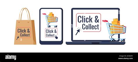 Click And Collect Retail Delivery Set Isolated On White Background