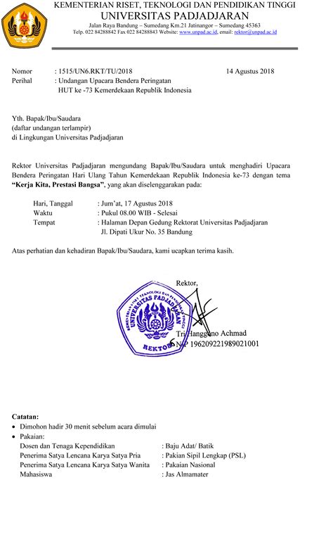 Undangan Upacara Peringatan Hut Ke 73 Republik Indonesia Universitas