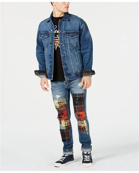 Guess Patchwork Ripped Skinny Jeans In Blue For Men Lyst