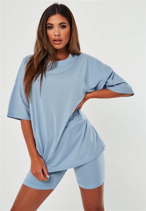 Missguided Blue Oversized T Shirt And Cycling Shorts Co Ord Set