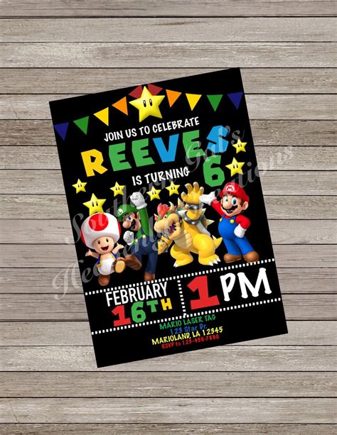 Mario Birthday Invitation Bowser Invitation Nintendo Birthday Party