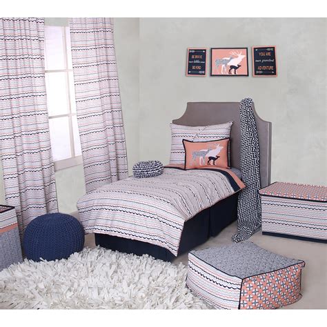 Pajamas, book and doll set will turn your princess's bedtime story into family adventure! Bacati - Olivia Tribal Coral/Navy 4-Piece Toddler Bedding ...