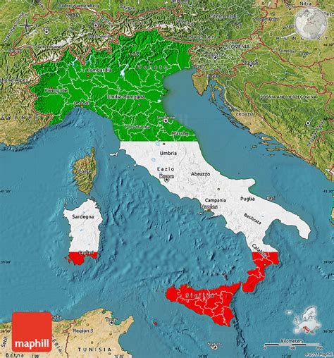 Flag Map Of Italy Satellite Outside Flag Rotated