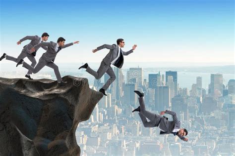The Business People Falling Off The Cliff Stock Image Image Of