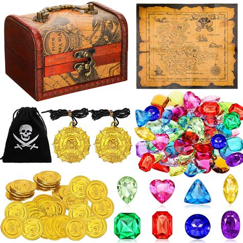 88 Pcs Pirate Treasure Chest Toy Kit Antique Big Treasure Chest Pirate