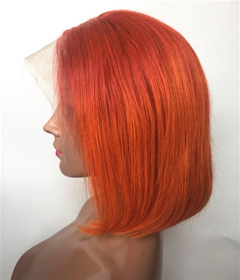 14inch Orange Human Hair Short Bob Wigs Lace Front Wig For Black Women