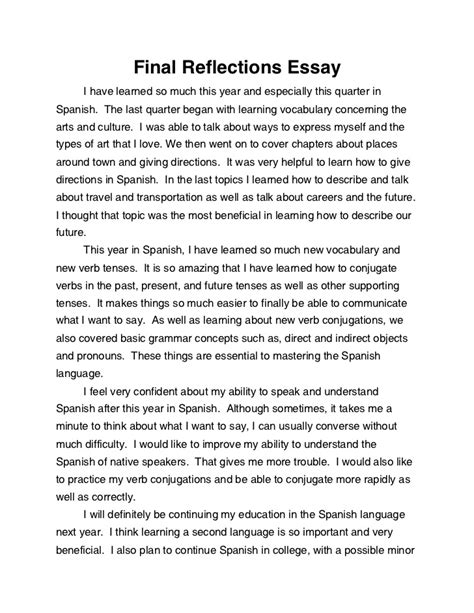 Check spelling or type a new query. Spanish final reflections essay