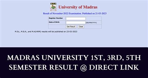 Madras University Result Egovernance Unom Ac In St Rd Th Sem