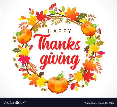 Happy Thanksgiving Lettering With Wreath Pumpkin Vector Image