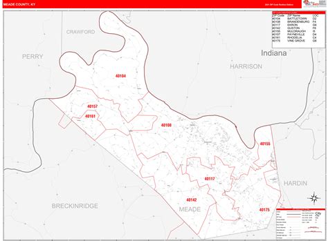Meade County Ky Zip Code Wall Map Red Line Style By Marketmaps Mapsales
