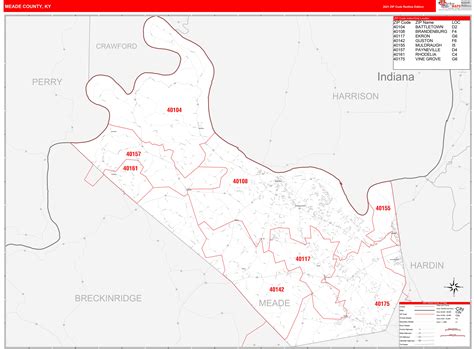 Meade County, KY Zip Code Wall Map Red Line Style by MarketMAPS - MapSales