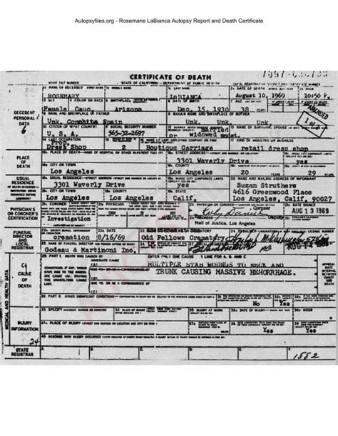 Rosemarie Labianca Autopsy Report And Death