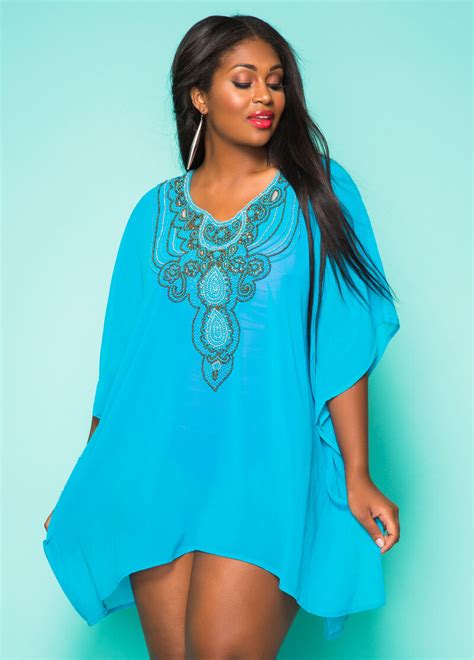 Sheer Beaded Cover Up Plus Size Swimsuit Cover Up Ashley Stewart