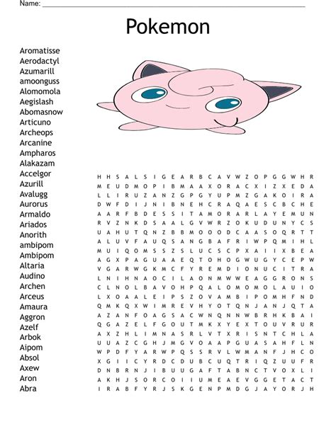 Word Search Pokemon Printable 2023 Calendar Printable