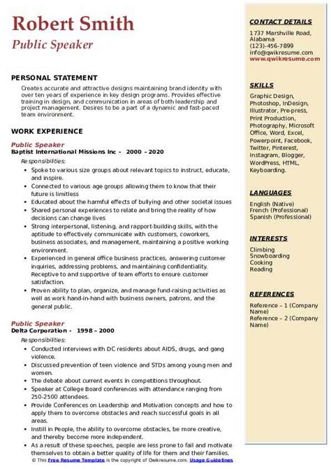 Check spelling or type a new query. Public Speaker Resume Samples | QwikResume