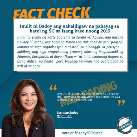 Vera Files Fact Check Badoy Inulit Ang Mapanlinlang Na Pahayag Tungkol Sa Desisyon Ng Sc Noong