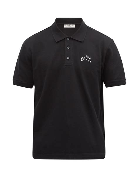Givenchy Refracted Logo Embroidered Cotton Piqué Polo Shirt In Black