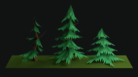 Game Ready Stylized Low Poly 3d Pine Trees