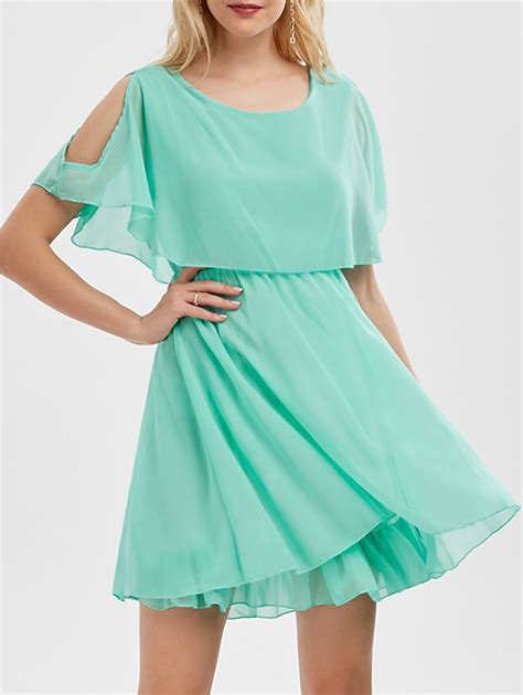 [19 Off] Chiffon Cold Shoulder Mini Summer Dress Rosegal