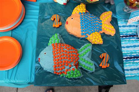 2 Fishes Birthday Cakes Fishing Themed Birthday Party Sea Birthday