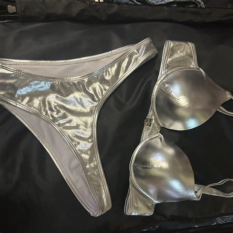 Silver Metallic Bikini Worn Once On Model For Depop