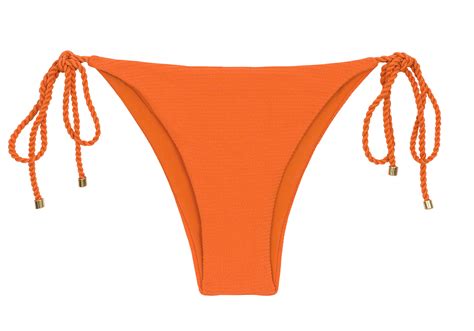 Orange Textured Brazilian Bikini Bottom With Twisted Ties Bottom St
