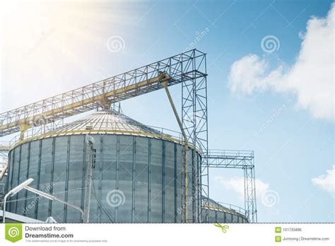 Agricultural Silos For Storage And Drying Of Grain Stock Photo Image