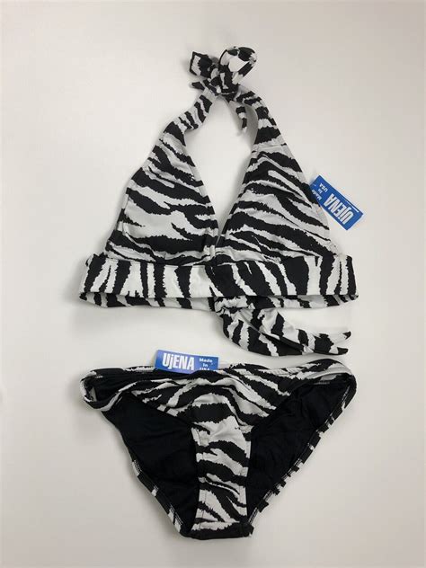 Ujena Black White Zebra African Safari M255 Bikini Set Top And Bottom