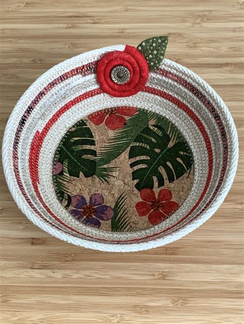 Rope Bowl With Cork Bottom Handcrafted By Lorrie Coiled Fabric