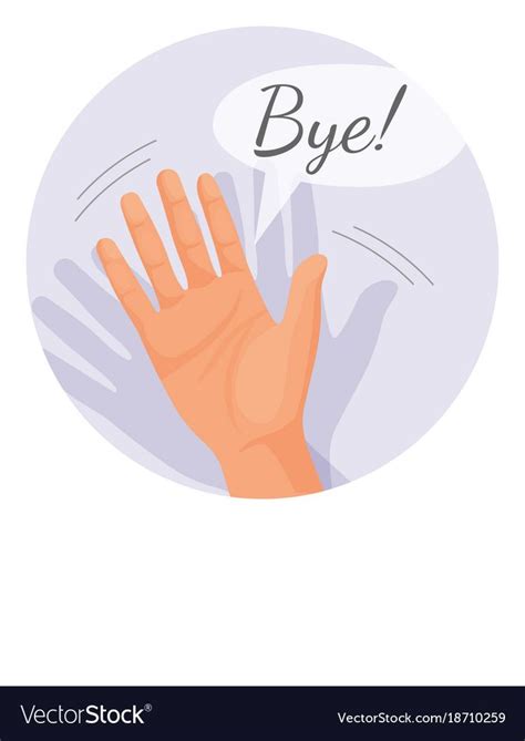 Hand Waving Goodbye Vector Illustration In Round Circle Isolated On