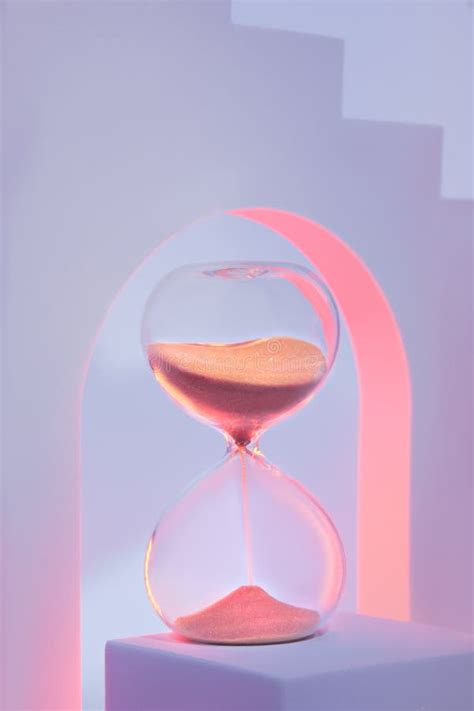 Hourglass On Podium Surreal Arches In Pink And Purple Neon Light Hour Glass Is Also Known As