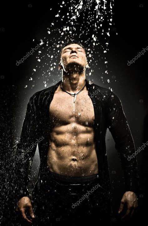 Muscular Sexy Guy Under Shower Stock Photo Tankist