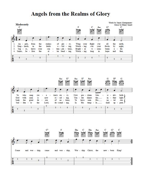 Angels From The Realms Of Glory Easy Guitar Sheet Music And Tab With