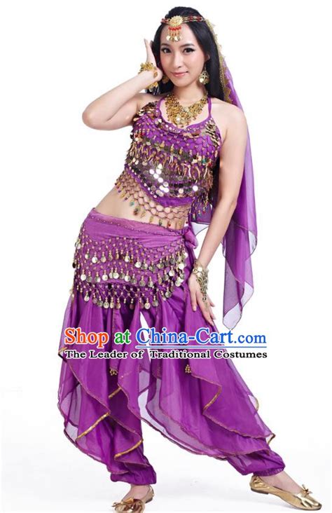 Indian Belly Dance Purple Dress Bollywood Oriental Dance Clothing For Women