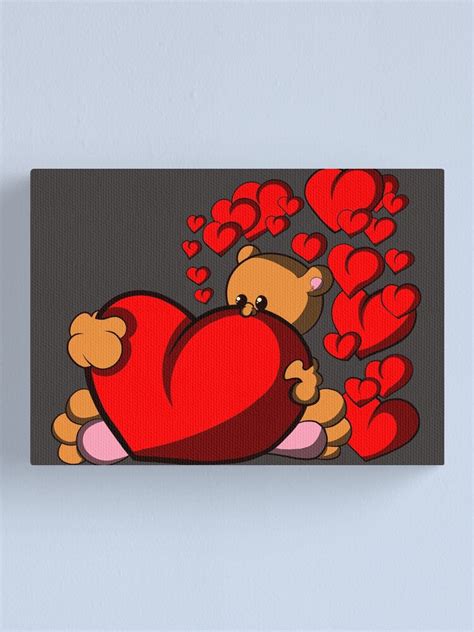 Cute Cartoon Brown Bear Behind Hearts Canvas Print By Celebratoons