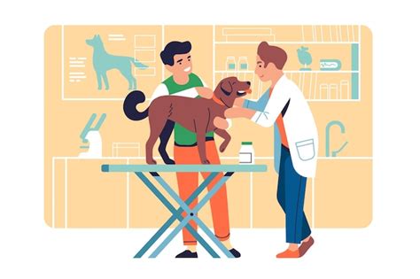 Premium Vector Veterinarian Examining Pet Cartoon Doctor Treats Dog