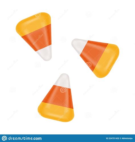 Three Candy Corns Isolated On White Background Halloween Sweet Treat